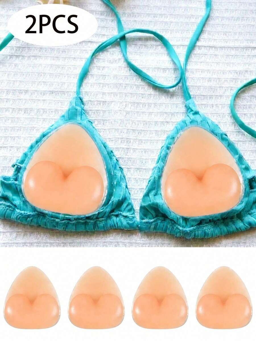 2 buah Bantalan Peningkat Payudara Segitiga Transparan yang Dapat Digunakan Kembali, Cocok untuk Bikini, Pakaian Renang, dan Bra Olahraga - aprikot - View 1