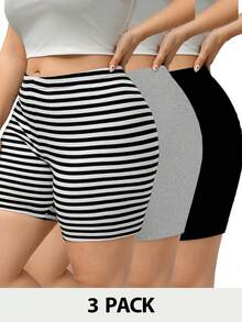 Pantalones Cortos De Ciclismo Ajustados Cómodos Casuales De Verano Para Mujeres Con Diseño Nuevo, 3 Piezas - Gris - Ver 1