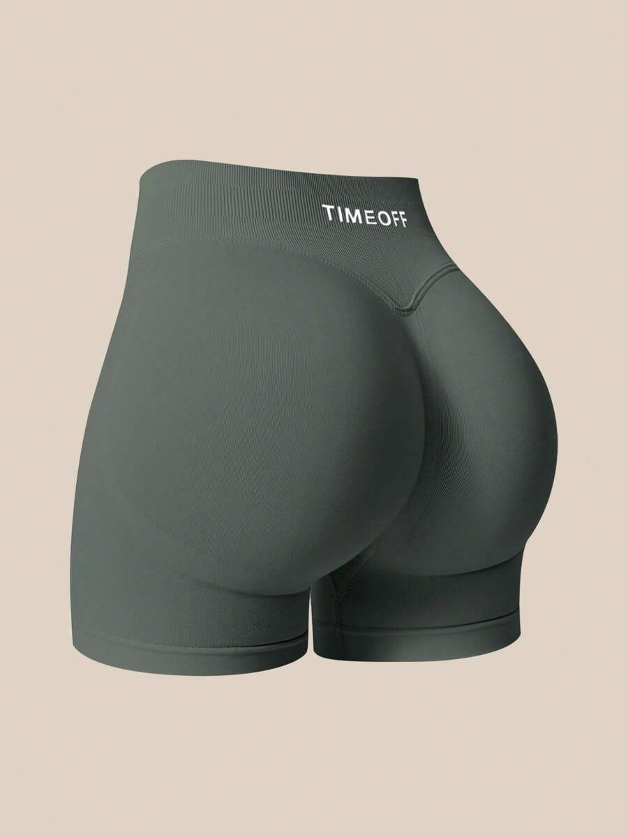 TimeOff Women's 1pc Solid Color High Waist Ribbed Waistband Ruched Back Athletic Shorts - Dark Grey - View 1