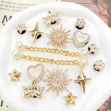 16 Gold Heart-Shaped Small Chain Charms, Elegant Series DIY Shoe Decorations For Perforated Slippers, Summer Beach Essential - Gold - View 4