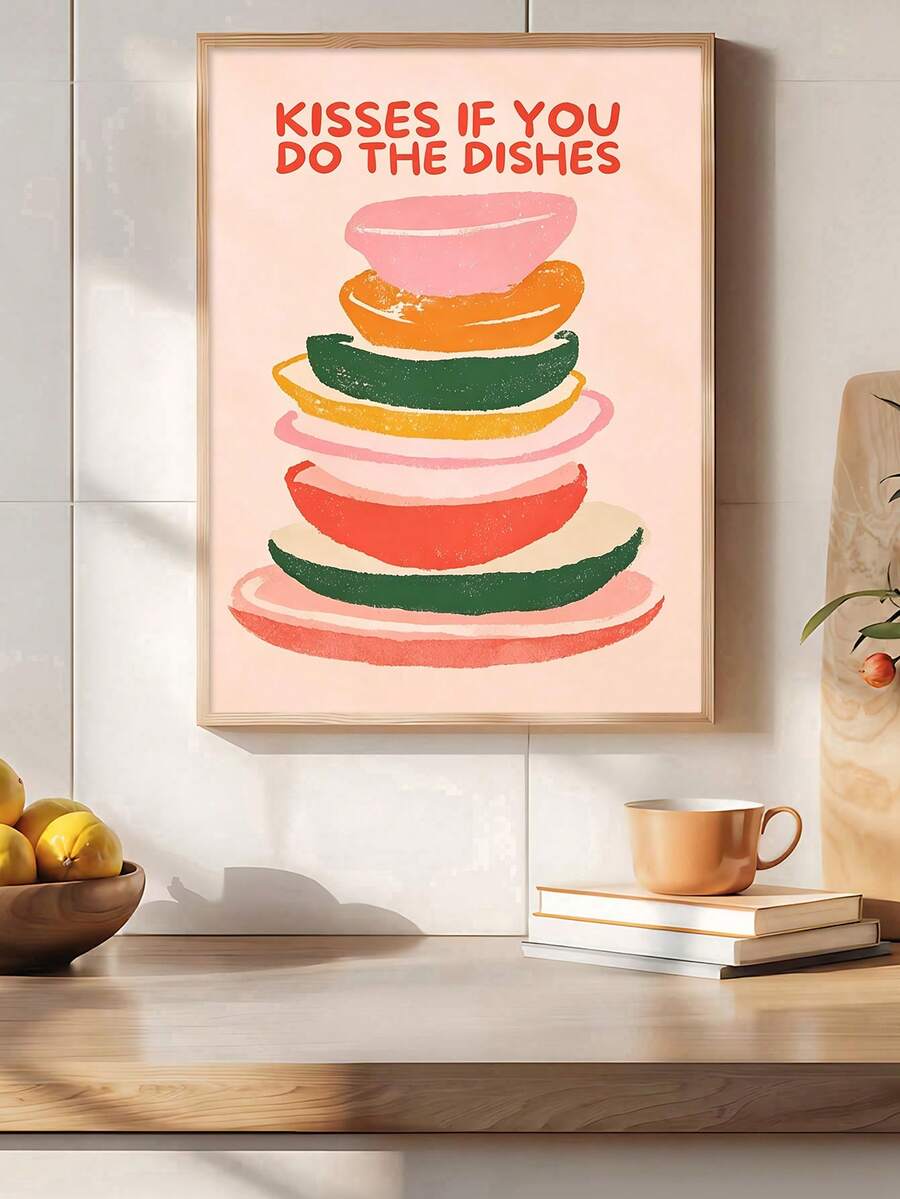 1pc Kisses For The Dishes,Croissant, Egg Dining Decor,Bon Appetit Art,Lemons Art, Quotes Art,Ideal Gift,Suitable For Bedroom,Living Room,Kitchen,Wall Arts,Wall Decor,Home Decor,Room Decor,Canvas Wall Art,Posters, Wall Art With Frame,Optional Frame ﻿ - 1PCS - View 1