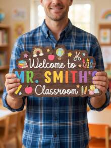 1pc Personalized Teacher Classroom Door Sign, Custom Wooden Hanging Door Hanger, 2D Welcome Sign, Welcome To Teacher Classroom Decor Gift, Gift For Teacher,Personalized Gifts, Back To School Gifts - Multicolor - View 8