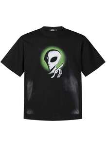 Tiny Spark Grunge Streetwear Black Tee Shirt Vintage Graffiti Aesthetic Graphic Funny Alien Printed - Black - View 2