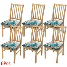 2/4/6pcs Set, Turtle Pattern Printed Milk Silk Seat Cushion Cover, High Elasticity Full Coverage Dining Chair Seat Cushion Protector, Removable Washable Dust-Proof Chair Cover, Suitable For Kitchen Dining Chairs, Restaurant Chairs, Living Room Chairs, Office Chairs And Home Decor - Multicolor - View 15