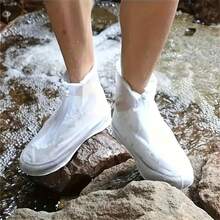 1 مجموعة أغطية بوت مقاومة للماء مع سحاب، واقي بوت مطر من البولي فينيل كلوريد قابل لإعادة الاستخدام، قابل للغسل باليد، مقاوم للتآكل ومضاد للانزلاق، للجنسين، أغطية بوت مطر شفافة، مناسبة للأيام الممطرة، تحمي الأحذية الرياضية والأحذية - أبيض - مشاهدة 8