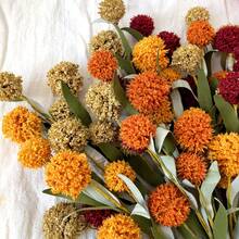 5PCS Pack Of Artificial Autumn Flowers, Featuring Orange-Red And Yellow Artificial Dandelion And Hydrangea Stems, Perfect For Vase Arrangements, Halloween, Autumn Harvest Celebrations, And Party Decorations. - Multicolor - View 6