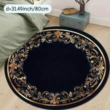 1pc Black & Gold Floral Round Rug, Nordic Style, Decorative Rug, Bedroom Decor, Small Rug, Carpet, Home Decor, Living Room Rug, Living Room Small Rug, Bedroom Rug, Living Room Home Decor, Outdoor Rug, Washable Rug - Multicolor - View 6