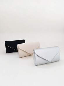 LJDCRFT Tas Malam Model Amplop yang Elegan dan Minimalis dengan Dekorasi Trim Logam, Aksesori Bergaya untuk Pernikahan, Prom, dan Pesta. - Hitam - View 10