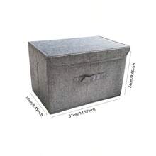 1 pieza Caja plegable de almacenamiento de CD de lino, cesta de almacenamiento plegable con tapa, organizador de juguetes, cesto de ropa sucia - Gris - Ver 7