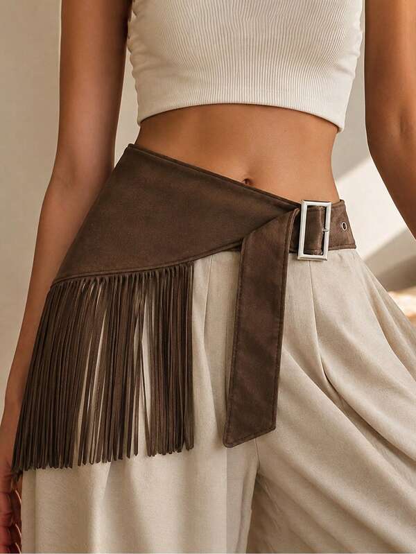 1pc Waist Belt, Bohemian Vintage Triangle Scarf Tassel Waist Belt, Western Belt, Boho Belt, Belts Y2K, Rodeo, Corset, Cowgirl Belt, Waist Trainer, Match With Dress, Pants, Suitable For Party, Gathering, Vacation, Summer, Autumn, School, Back To School, Halloween
