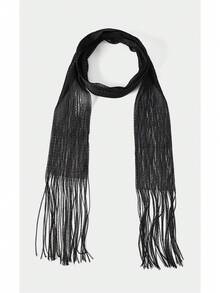 Noxbound 1pc Fashionable & Versatile Women Scarf With Tassels Winter Fall - Pure Black - View 2