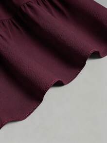 Women's Solid Color Minimalist Versatile Ruffle Bubble Textured Semi-Sheer Skirt - Purplish-red - View 6