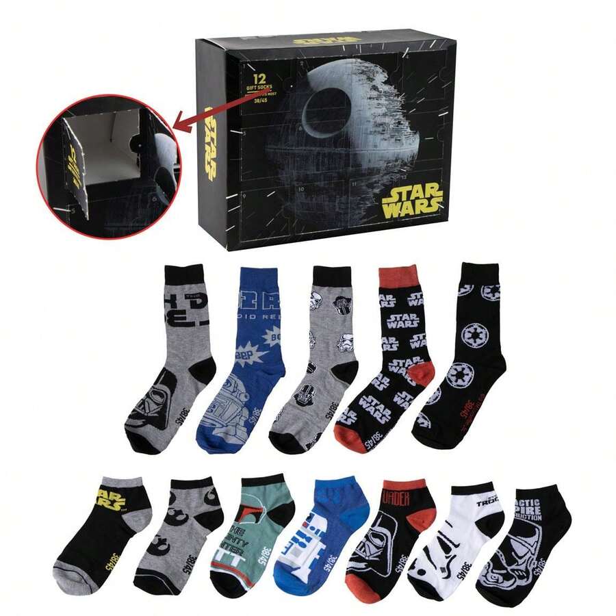 Cerdá Disney Star Wars Unisex Adult Socks Pack - 12 Pairs Of Soft And Stretchy Cotton Blend Socks, Darth Vader, R2-D2 And Stormtrooper Designs, Back To School - Option 5 - View 1