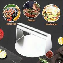 2pcs Cookware Lid/Meat Press Combo Set, Suitable For Kitchen Cooking, Kitchen Burger Making Tool, Cookware Lid For Cheese Melting, Meat Press For Pressing Meat Patties, Convenient For Stall Owners, Kitchen Supplies, Holiday Gatherings, BBQ, Roasting, Insulation Cover, Baking Tools, High-Quality S304 Stainless Steel Material, Suitable For Holiday Gifts, Thanksgiving, Halloween, Christmas, Including Housewarming Gifts. - Silver - View 6