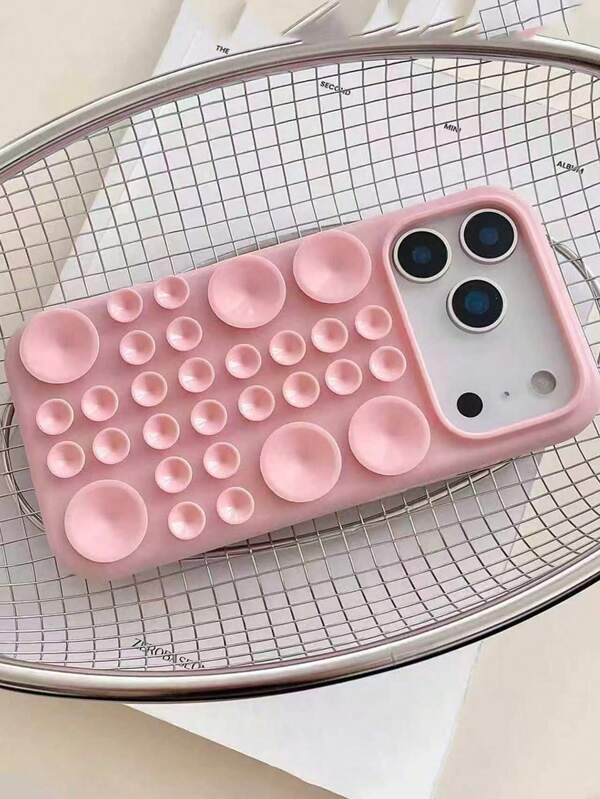 1 pieza Funda de teléfono de silicona rosa con lunares 3D lindos, ventana de cámara grande y elevada, carcasa suave a prueba de golpes, estilo dulce y femenino, regalo, compatible con iPhone 13, 14, 15, 16, 17, 17 Pro, 17 Pro Max