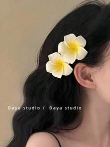 2 piezas de pinzas para el cabello con flor de plumeria degradada de espuma, 5 pétalos, pasadores florales para mujer, estilo tropical de playa bohemio de verano - Multicolor - Ver 6