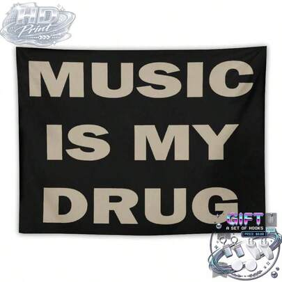 MUSIC IS MY Music Abstract Cartoon Art Design Tapestry Color Wall Hanging Flag For Bedroom Living Room Dorm Halloween Party Decor,Guys Man Cave,Modern Music Art Tapestry Banner Gift,Wall Decor