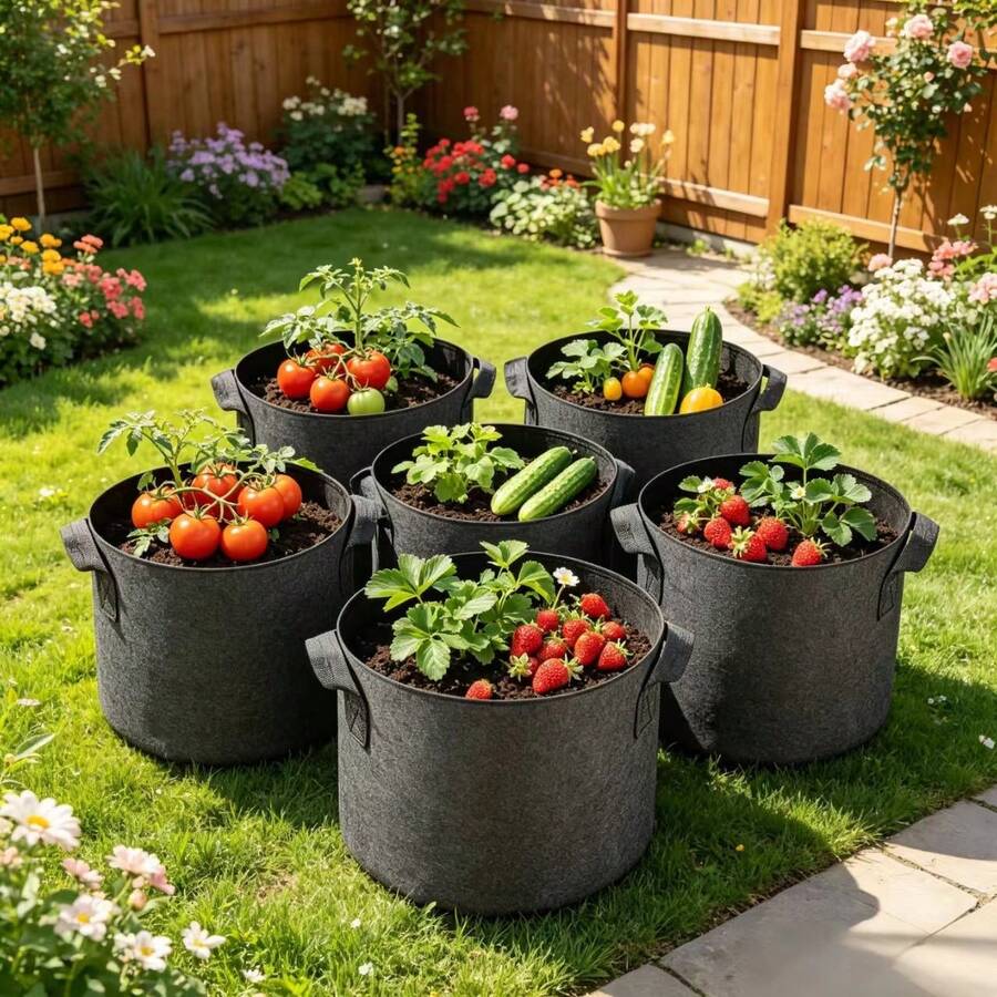 5 pièces Sacs de culture de plantes respirants en non-tissé avec poignées robustes - Pots de plantation en tissu réutilisables pour le jardinage extérieur et intérieur, idéal pour la culture de légumes, d'herbes, de fleurs et de fruits
