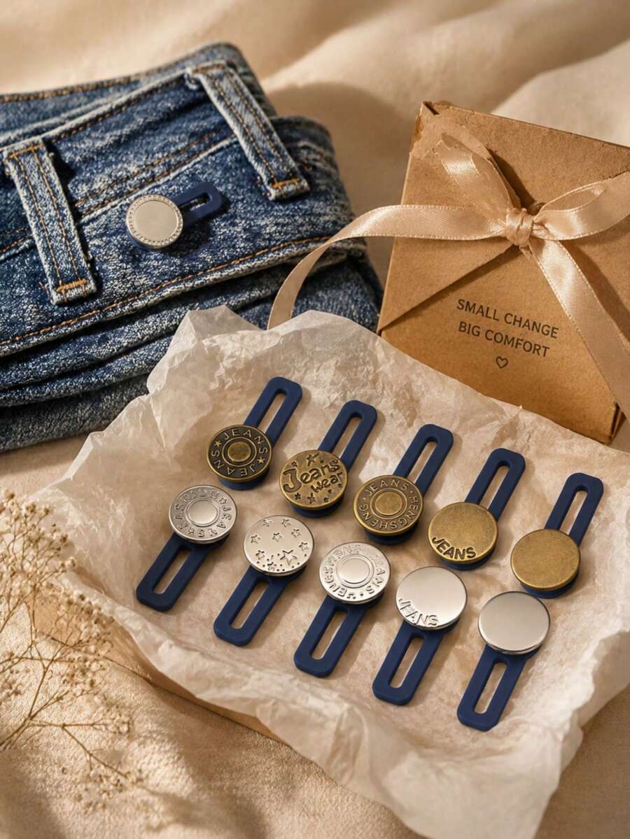 Pants Button Extender, Adjustable Waistband Buckle, Waist Extension Button, Random Color, No-Sew Button, Easy To Use, No Tools Needed, Elastic Material, 0.71 Inch Extension Length