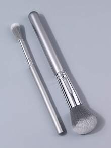 3PCS Makeup Brush&Makeup Puff Set,Large&Small Dome Blush Brushes,For Even Blush, Glow Highlight&Setting Powder Application,Silver Wooden Handle - Silver - View 7