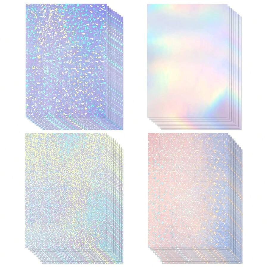 A4 Size Holographic Laminated Paper, 20 Sheets Transparent Self-Adhesive Waterproof Vinyl Material With Starry Rainbow Gemstone Pattern, Suitable For DIY Crafts, Scrapbooking And Card Making