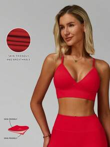 MFVIM Seamless Yoga Bra Top With Adjustable Straps, Quick-Dry Sports Shirt For Running & Fitness, Breathable Gym Wear For Women - Red - View 5