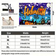 1pc Halloween Horror Backdrop - Ghost Cemetery Scene With Pumpkin Lanterns, Bats, Ghosts, Tombstones - "Trick Or Treat" Text Design, Suitable For Haunted House Events, Parties, Carnivals And Photography Backgrounds, Yard, Garage, Indoor/Outdoor Party Decorations, Holiday Celebrations, Halloween Decor, Scene Setup, Atmosphere Decoration Supplies - Multicolor - View 3