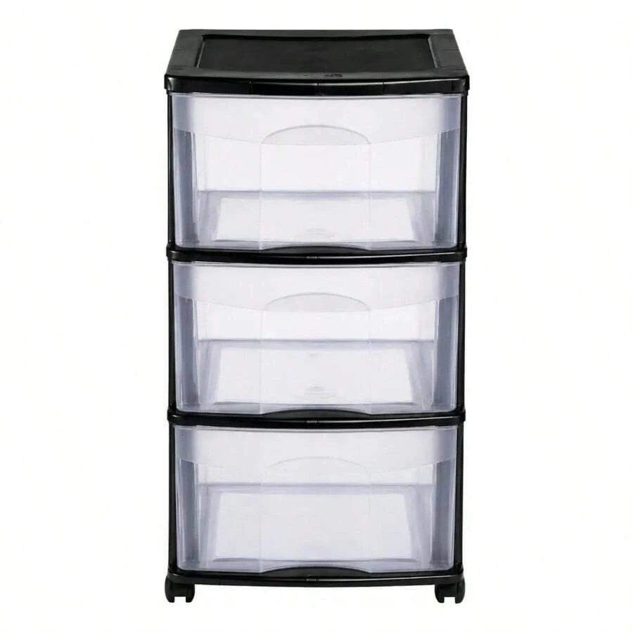 Office Cabinet - Black Multipurpose Organizer With Wheels - View 1