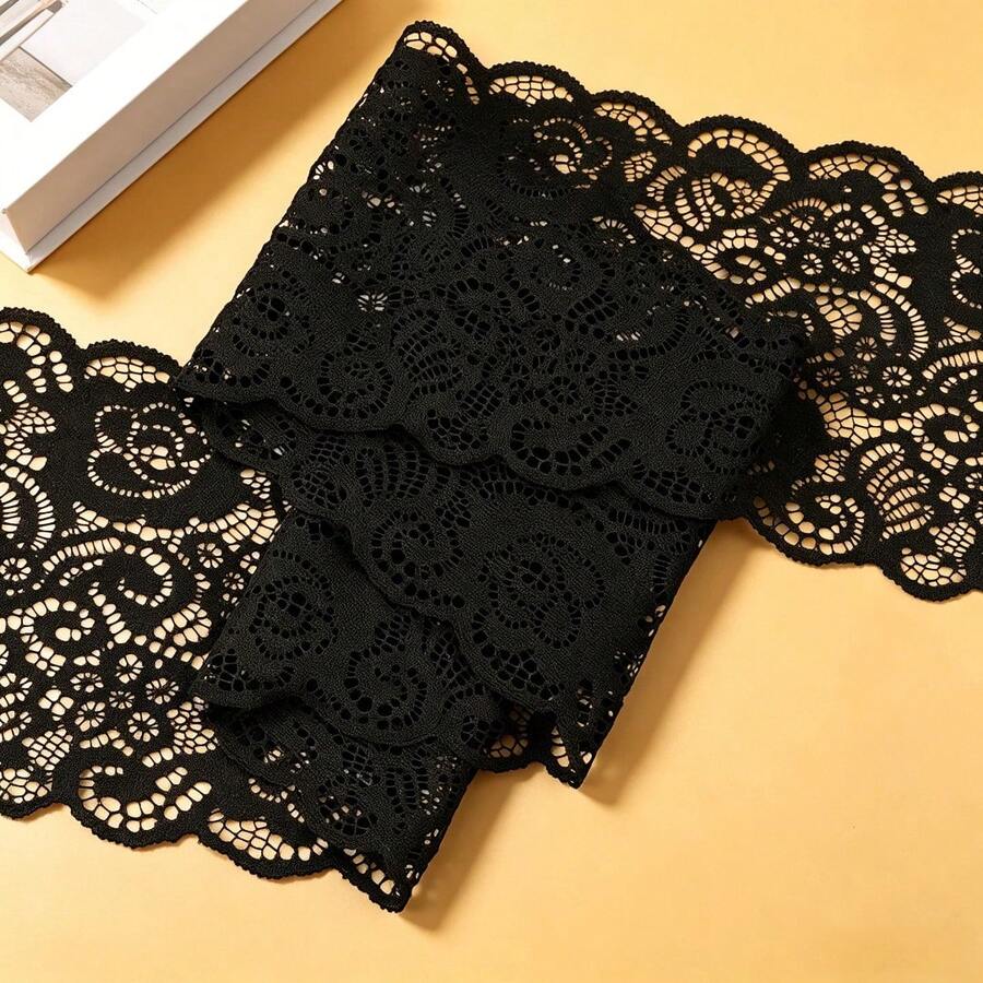 Black Retro Floral Scroll Pattern Lace Trim 5.7 Inches Wide Soft Stretch Breathable Lace Ribbon For Garment Embellishment Lingerie Underwear Dress Sewing Projects Curtain Home Decor DIY Handmade Accessories - Multicolor - View 1