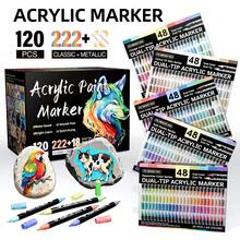 240/144/96/72/48/24 Colors Acrylic Paint Markers - Dual Tip, Colorful Marker Pens, Coloring Marker Set, Suitable For Painting, Doodling, Illustration, Handmade Arts, School Back To School Season For Coloring Books And Other DIY Projects, Applicable To Paper, Fabric, Canvas, Wood, Rock, Plastic, Glass, Ceramic, Pumpkin, Metal, Etc., Easter, Thanksgiving, Halloween, Christmas Gift Supplies - Multicolor - View 8