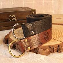 Medieval Celtic Pattern PU Leather Round Belt, Vintage Viking Knot Embossed Single Ring Buckle Belt, Renaissance COSPLAY Stage Performance Accessory - A - View 2