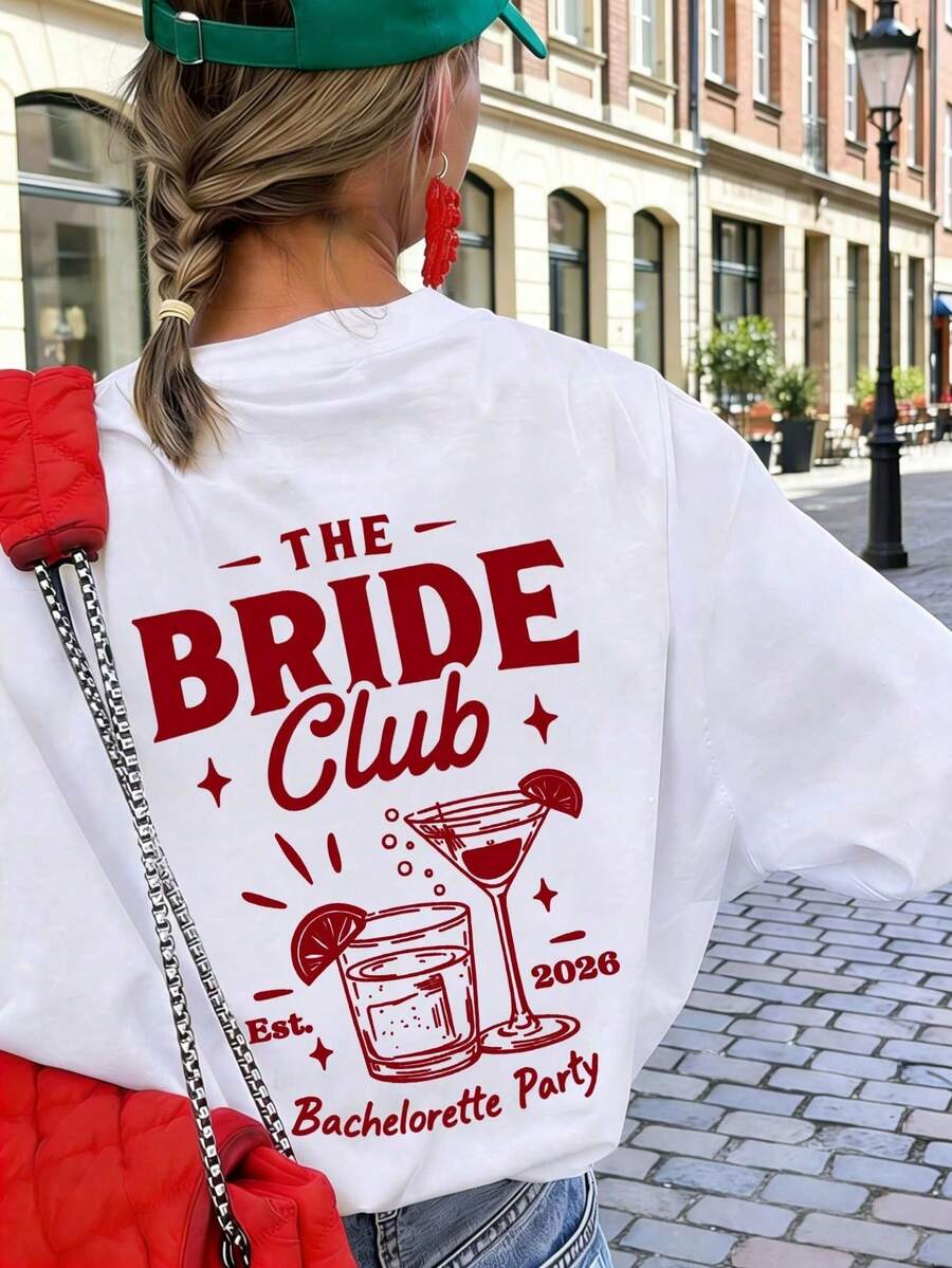 1 pieza de camiseta de manga corta holgada de verano para mujer, camiseta con estampado para despedida de soltera, ropa encantadora para mujer, ropa de vacaciones para mujer. Festival, Damas - Weiss 2 - Ver 1