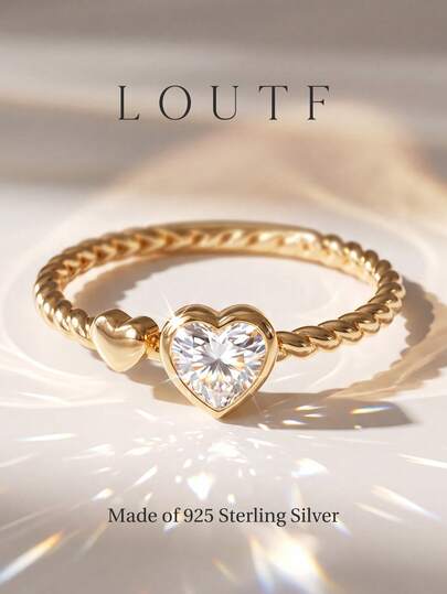 1pc Heart Twisted Rope Ring, Gold Plated White Zirconia, Exquisite Jewelry, Women's Engagement Wedding Anniversary Birthday Gift