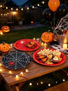 10pcs/20pcs/70pcs/71pcs Red Blue Black Spider Web Party Tableware Set, 9/7 Inch Paper Plates, 3.5 Inch Tall Paper Cups, 6.5 Inch Napkins, 42x70 Inch Plastic Tablecloth, Suitable For Birthday, Halloween, Hero Theme Party Decoration - Multicolor - View 7