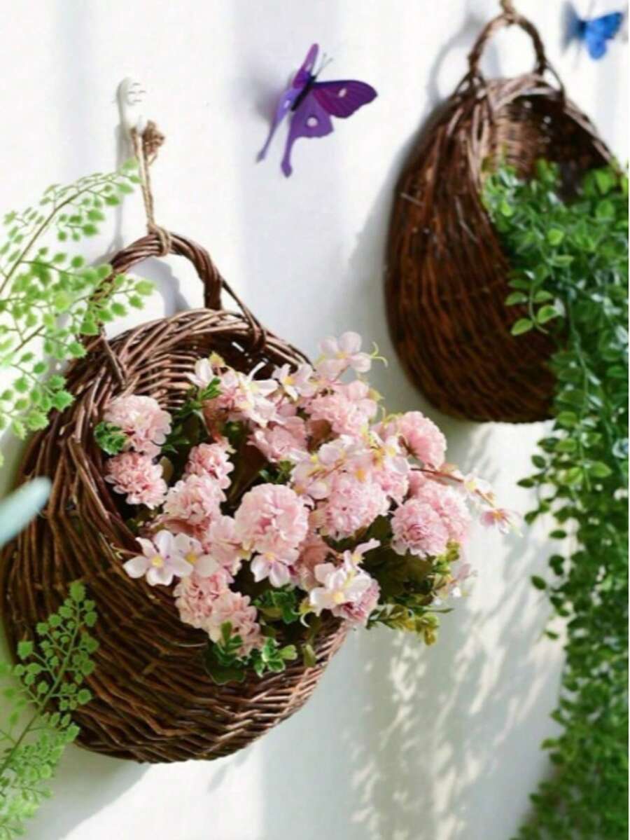 Ins Style Pastoral Wall Hanging Planter, Woven Wall Hanging Basket - Original Design Handmade Decorative Item, Hanging Woven Wall Hanging Basket With Protective Material, For Hands, Home Decor, Suitable For Patio, Living Room, Bedroom - Wall-mounted - View 1
