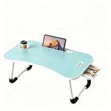 Foldable Bed Tray Table With Cup Holder & Tablet Slot, Portable Lap Desk With Storage Drawer, Large Laptop Bed Desk For Working, Studying, Reading, Eating On Bed, Sofa & Couch - Mint Blue - View 4