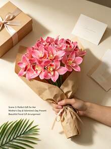 Set de 6 piezas Nuevos Diseños de Ramos de Flores de Orquídea Artificial de 6 Tallos, Decoración de Escritorio de Alta Gama para el Hogar/Oficina Flores Artificiales - multicolor - Ver 6