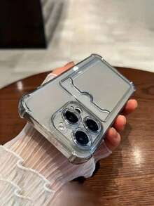 適用於 iPhone 17/17 Pro/17 Pro Max/16/15/14/13/12/11 系列手機殼，1件 Ins 風格四角防摔一體式卡夾全包覆防摔保護殼，17 Pro Max 手機殼，時尚手機殼 - 黑色 - 查看 2