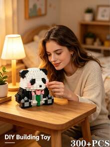 400+Pcs Cute Micro Particle Building Blocks Panda Assembly Toy - 3D DIY Chinese Style Panda Decoration, Creative Assembly Manual, Stress Relief Home Office Desktop Decor, Healing Desktop Decoration Gift, Birthday Gift, Christmas Gift - Baby Pink - View 4
