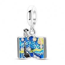 1pc S925 Sterling Silver Artistic Painting Bead, Van Gogh Starry Night, Melting Clock, Celtic Knot Pendant, Blue Glitter Enamel & Rhinestone Craft, Vintage Artistic Texture, Gift Box Included, Suitable For Bracelet & Necklace, Handmade DIY Jewelry Making, Art Lover Collection & Gift Accessory - Multicolor - View 14