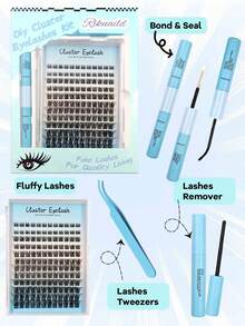 Rikuaild 144pcs DIY False Eyelash Clusters Set, Fluffy & Soft, Includes Eyelash Glue, Sealer, Remover, Tweezers, Dramatic Makeup Effect Eyelash Extensions, Large Capacity Eyelash Set, Suitable For Beginners, Travel Essential - Multicolor - View 2