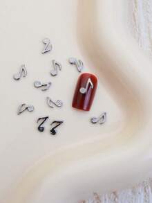 10/20-Piece Alloy Nail Art Accessories, Simple And Cute, Versatile For Daily And Korean/Japanese Styles, Gun Black Musical Note Design, Female Nail Decorations, Beauty Cosmetics, DIY Decor, Square Nail Embellishments, Phone Case Decorations Nail Charms - Multicolor - View 6