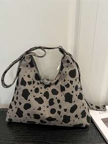 2026新款女款牛紋大容量托特包，復古時尚百搭單肩包，時尚通勤斜挎包，腋下包 - 灰色 - 查看 8