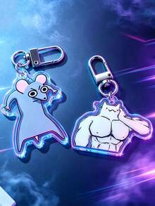 2D Cat & Mouse Acrylic Keychain, Funny Animal Shaped Bag Charm, Cute Car Key Pendant, Backpack Accessory, Earphone Case Accessory, Gift For Friends - Multicolor - View 2