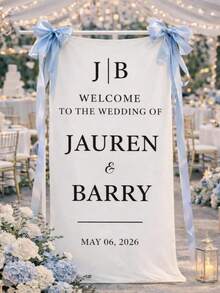 Letrero de Bienvenida de Boda Personalizado | Pancarta de Boda de Tela Vertical | Fondo Personalizado con Nombre & Fecha | Decoración Rústica para Ceremonia al Aire Libre - Multicolor - Ver 3