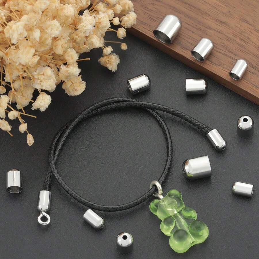 10pcs Stainless Steel Rope End Caps DIY Handmade Bracelet End Accessories Approx. 3mm/4mm/5.5mm Hollow Hole Leather Rope Braided Rope End Stoppers Suitable For DIY Bracelets Necklaces Phone Chains Wire End Fixing Buckles Jewelry Connector Parts Rope And Shoe Accessories Materials DIY Jewelry Making Rope End Accessories - Round Head Bucket Buckle - View 1