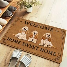 1 Peça Tapete de Porta Marrom com Estampa de 3 Cocker Spaniel BEM-VINDO LAR DOCE LAR, Tapete Retangular de Flanela Macia com Borda Preta, Design Aconchegante de Casa para Animais de Estimação, Costas Antiderrapantes, Remove Poeira, Lavável em Máquina, Tapete de Entrada Adequado para Família com Animais de Estimação em Todas as Estações - Multicolorido - Visão 5