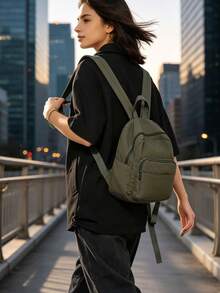 Mochila mini de nylon ligera para mujer, mochila pequeña casual con múltiples compartimentos, mochila versátil para ir al trabajo y viajar, estilo universitario para computadora - Verde - Ver 5