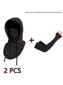 2/4Pcs UV Protection Sun Protection Hooded Face Cover Arm Sleeves Set, Breathable Cooling Neck Gaiter With Drawstring, Sun Screen Head Cover & Ice Sleeves For Driving, Cycling, Fishing Outdoor Activities - Multicolor - View 11