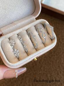 Juego de 5 anillos abiertos de cobre con flor de circonita cúbica dulce y símbolo de infinito, adecuado para mujeres en vacaciones y bodas (Caja de regalo no incluida) - Plateado - Ver 3